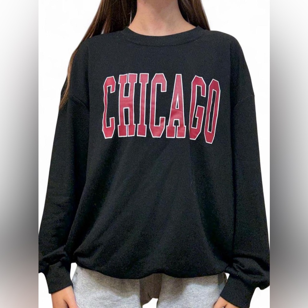Chicago Graphic Crewneck Sweatshirt - Black with Red Lettering